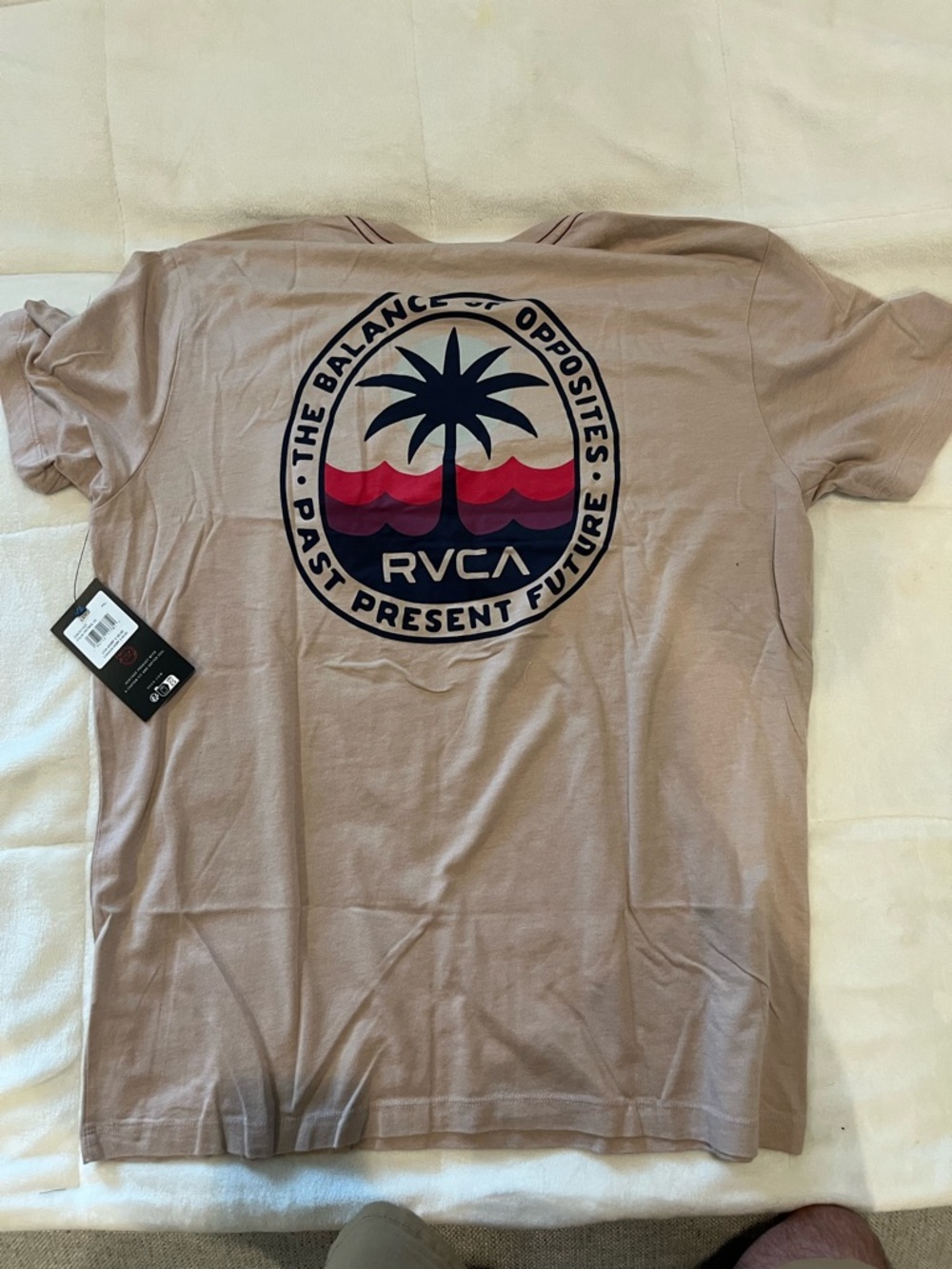 RVCA Tan Short-Sleeve Palm Logo Tee with Navy and Red Graphic